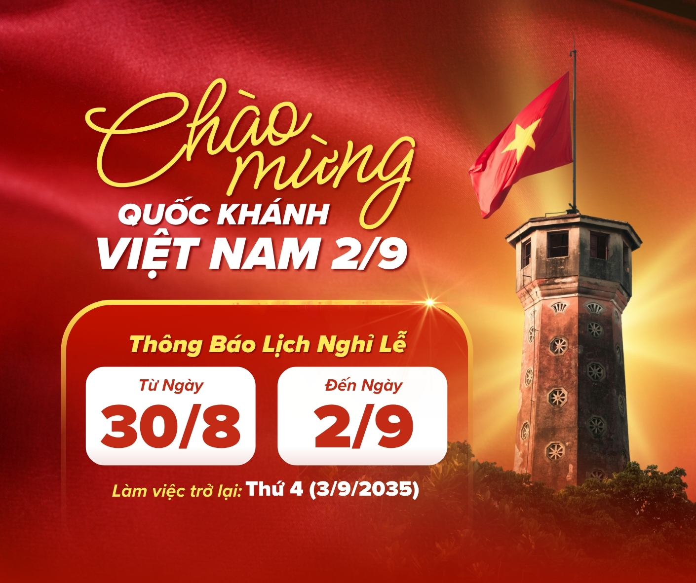THÔNG BÁO NGHỈ LỄ QUỐC KHÁNH 2/9